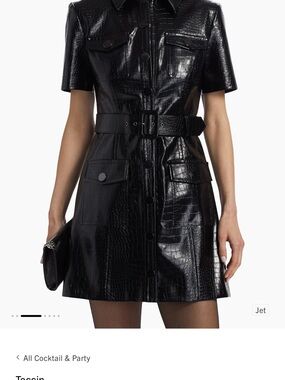 Black Croc-Embossed Belted Shirt Dress - Women